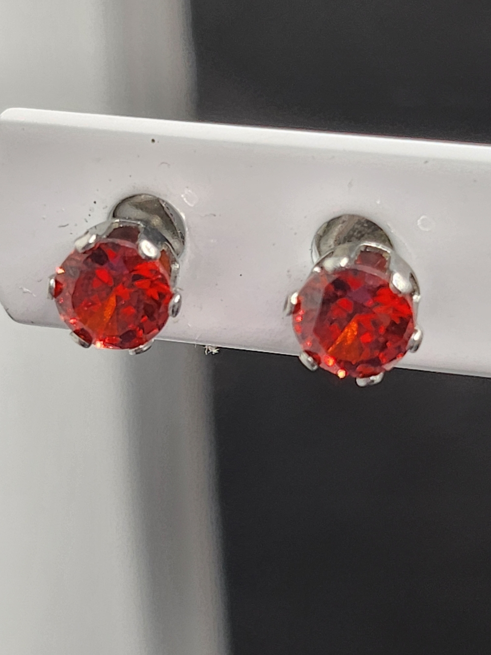Sterling Silver Red Cubic Zirconia Stud Earrings